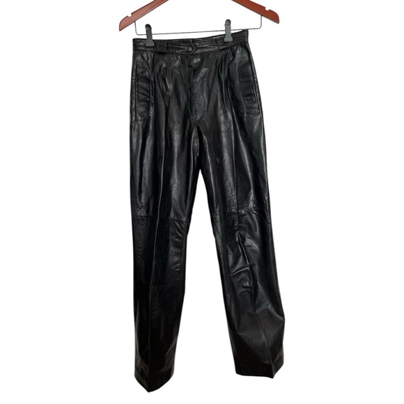 Vintage Montreal Leather Black High-Waist Moto Pants Real Leather Size Small - Picture 1 of 11